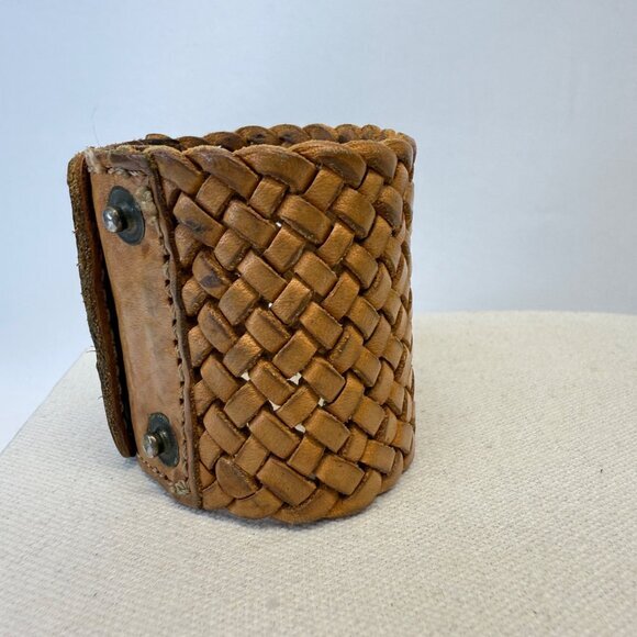 Motif Brand Wide Braided Leather Bracelet Snap Closure Natural Boho - Picture 8 of 14